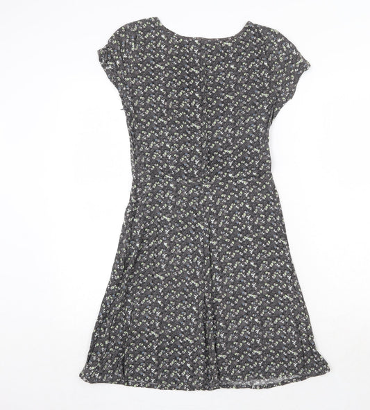 Only Womens Grey Floral Viscose A-Line Size 6 Round Neck Zip