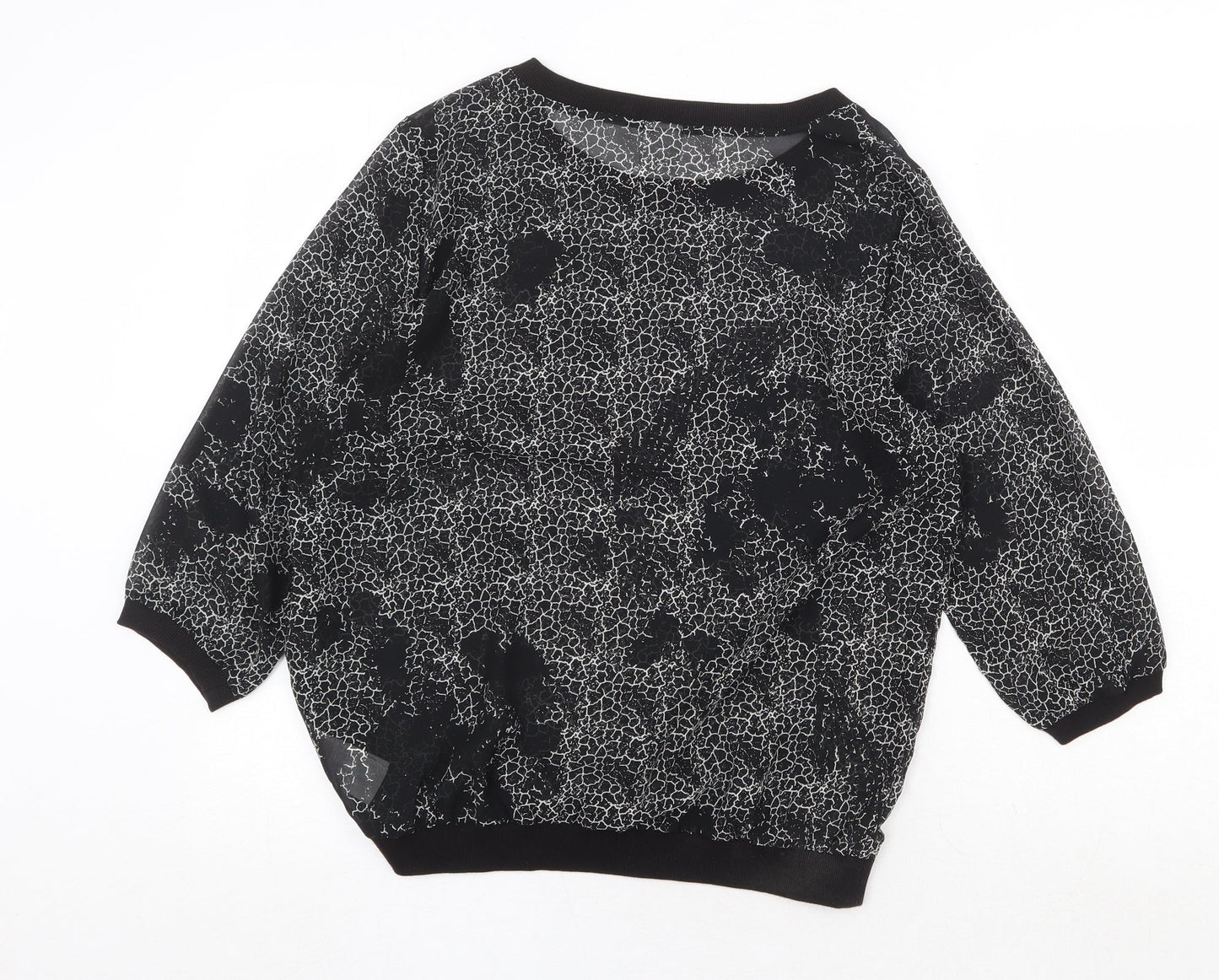 VERO MODA Womens Black Geometric Polyester Basic Blouse Size L Round Neck