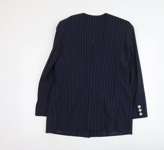 C&A Womens Blue Striped Polyester Jacket Suit Jacket Size 14