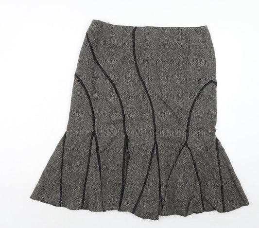 Mandolin Womens Grey Herringbone Acrylic Trumpet Skirt Size 16 Zip