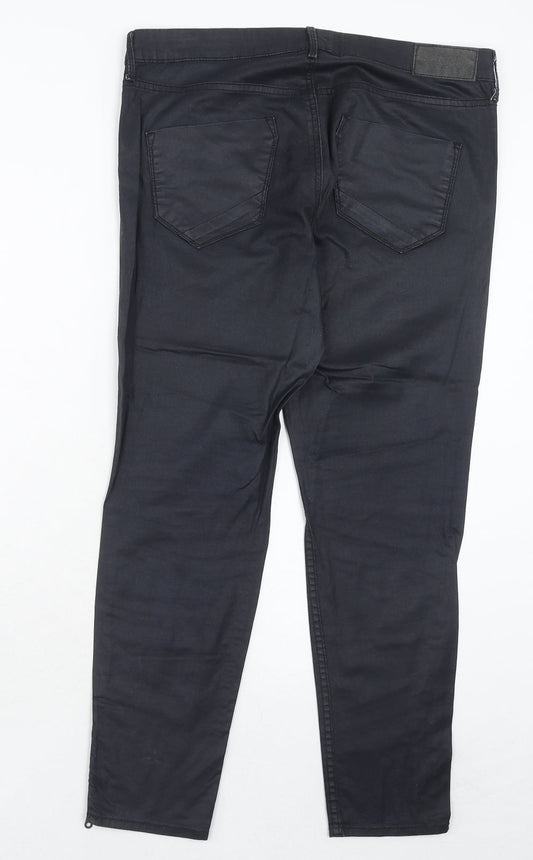 H&M Womens Black Cotton Trousers Size 12 Regular Zip - Coated