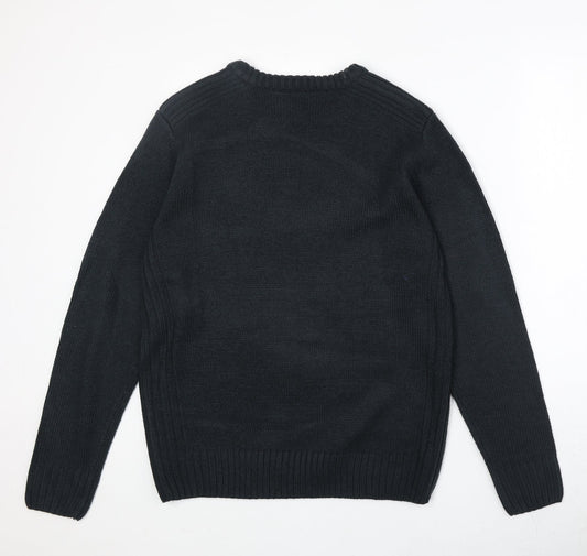 Original Mens Blue Round Neck Acrylic Pullover Jumper Size M Long Sleeve