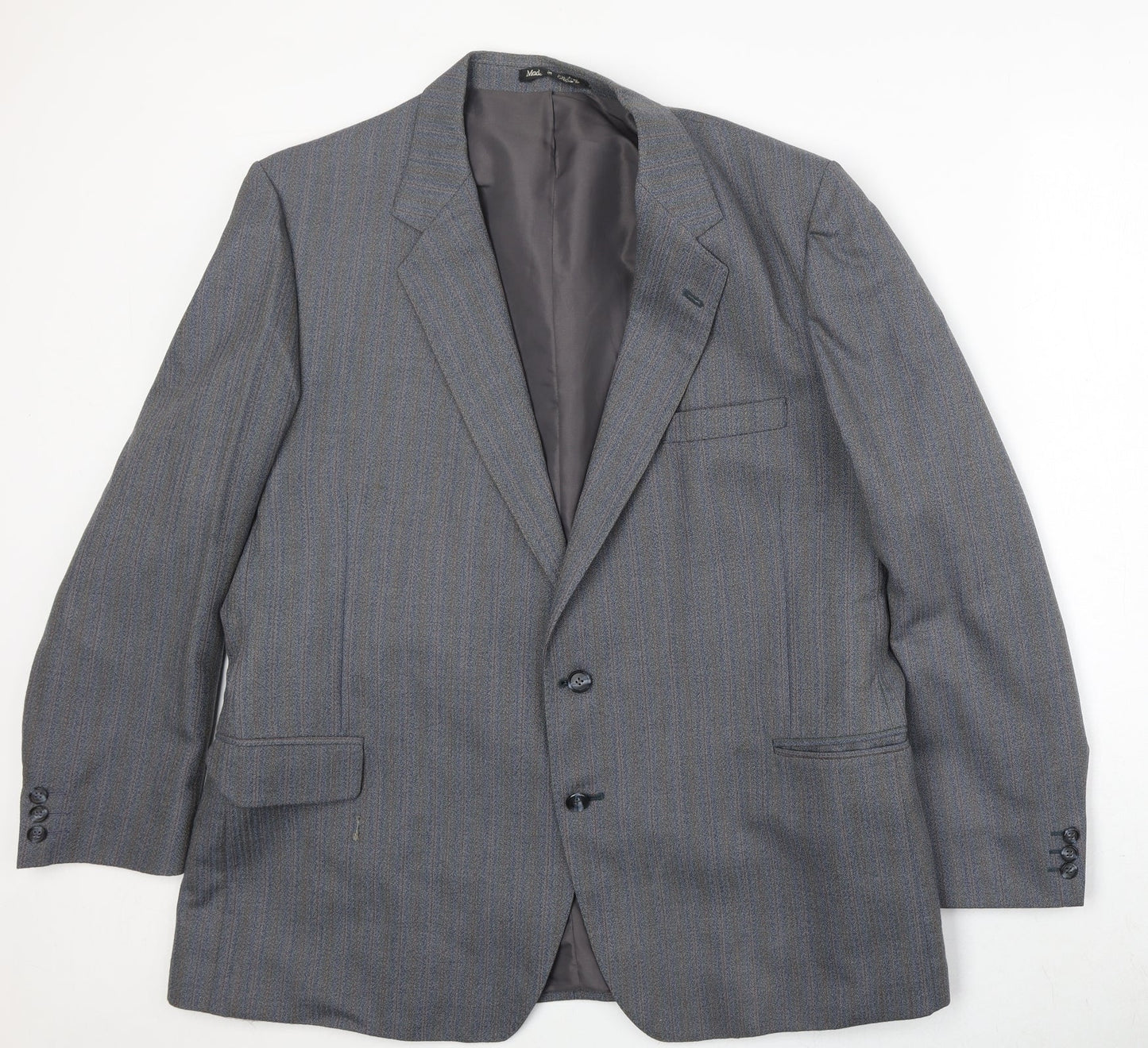 Harbarry of England Mens Grey Striped Wool Jacket Suit Jacket Size 48 Regular