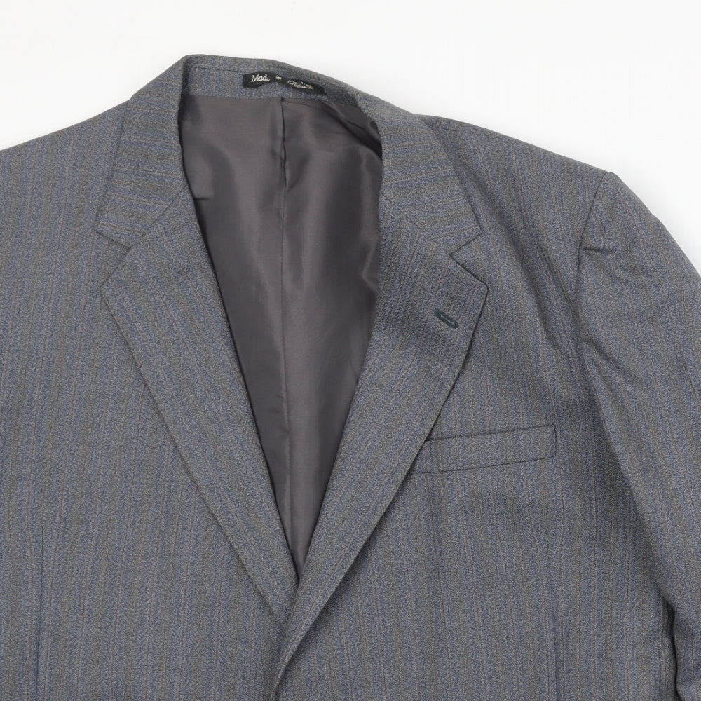Harbarry of England Mens Grey Striped Wool Jacket Suit Jacket Size 48 Regular