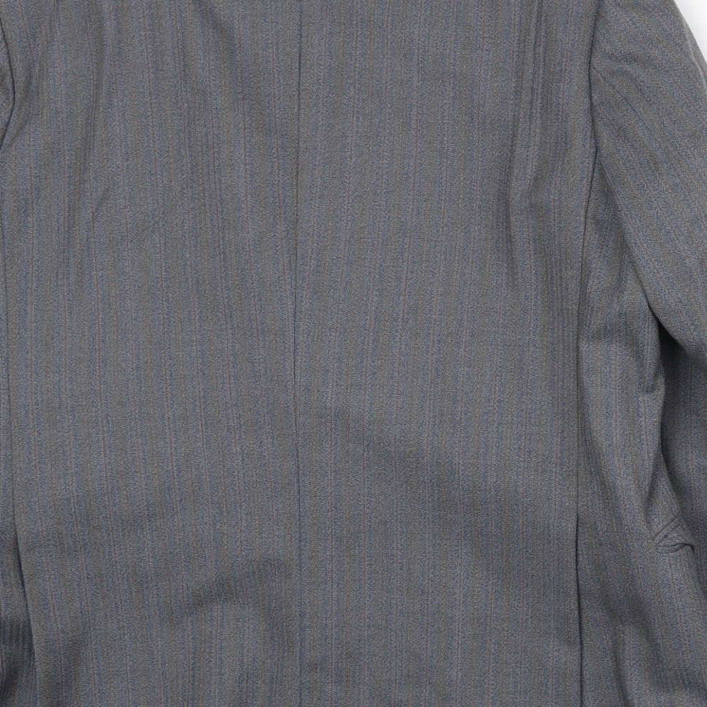 Harbarry of England Mens Grey Striped Wool Jacket Suit Jacket Size 48 Regular