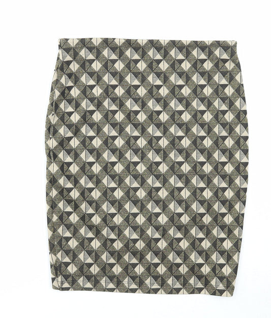 Stradivarius Womens Multicoloured Geometric Polyester Straight & Pencil Skirt Size S
