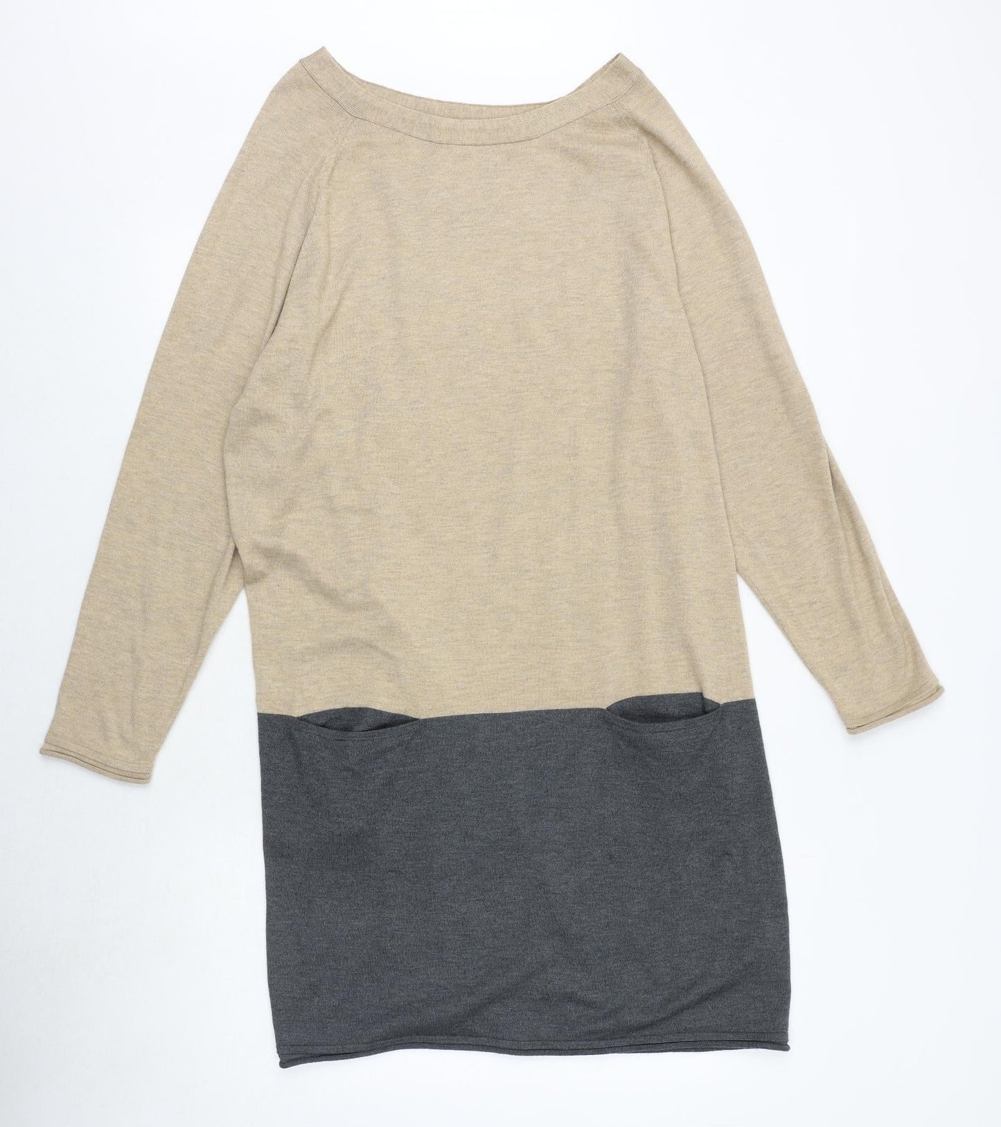 mamas & papas Womens Brown Colourblock Polyester Jumper Dress Size 16 Boat Neck Pullover