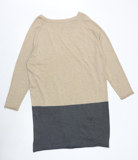 mamas & papas Womens Brown Colourblock Polyester Jumper Dress Size 16 Boat Neck Pullover