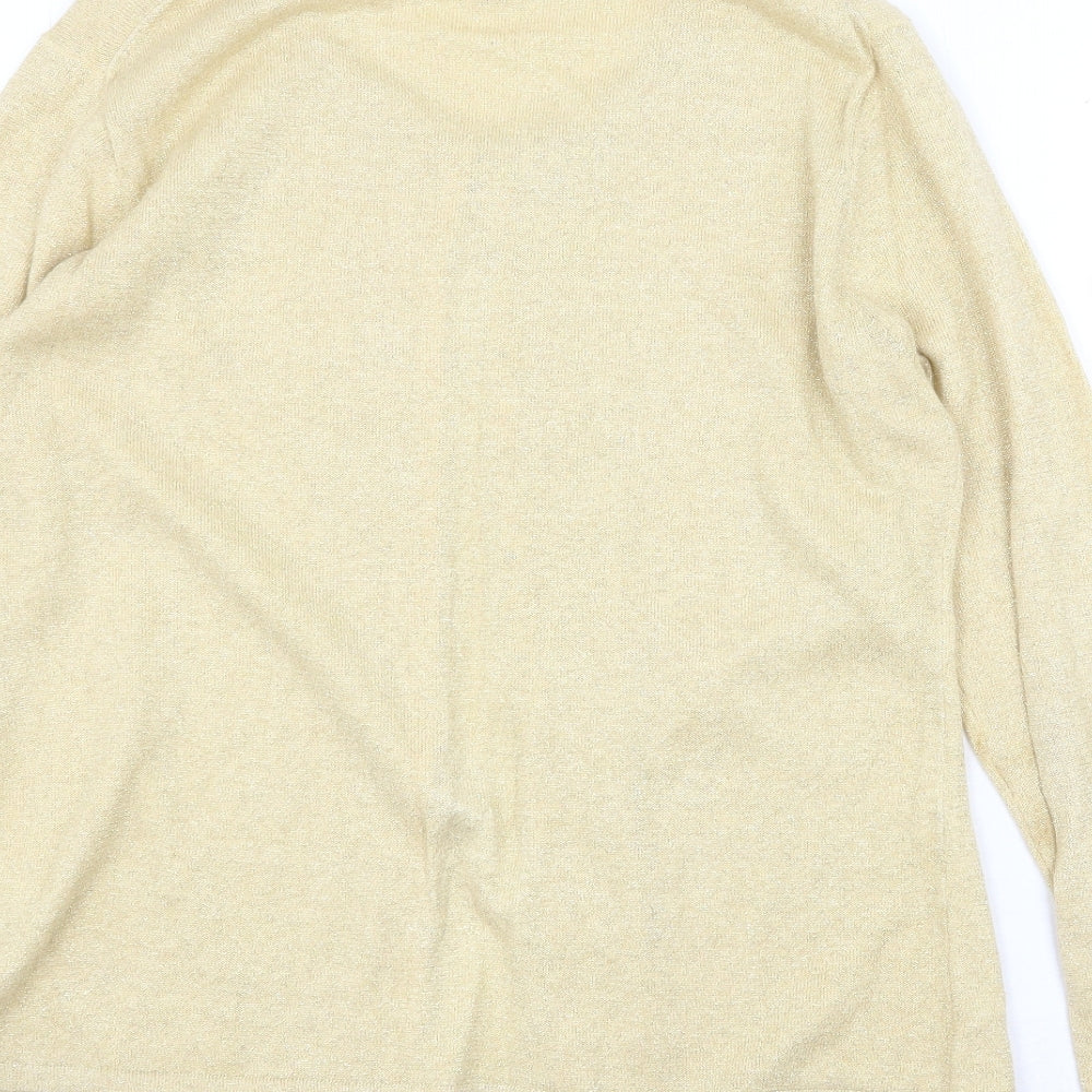 OPUS Womens Gold Round Neck Ramie Cardigan Jumper Size M
