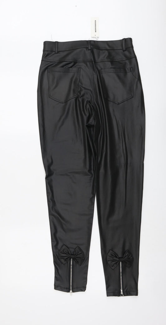 CBR Womens Black Cotton Trousers Size M L26 in Regular Button - Faux Leather