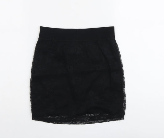 H&M Womens Black Geometric Polyamide A-Line Skirt Size 8