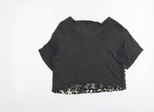 Hollister Womens Grey Viscose Cropped T-Shirt Size S Round Neck