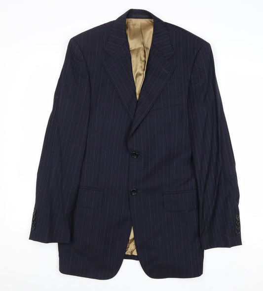 Racing Green Mens Blue Striped Wool Jacket Suit Jacket Size 36 Regular