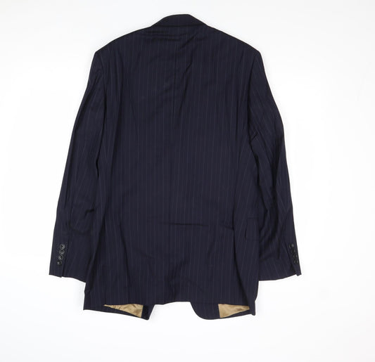 Racing Green Mens Blue Striped Wool Jacket Suit Jacket Size 36 Regular