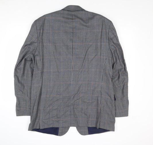 Hornes Mens Blue Plaid Wool Jacket Blazer Size 44 Regular