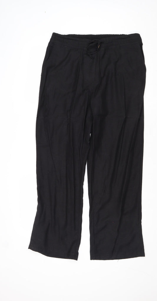 Anthology Womens Black Cotton Trousers Size 32 in Regular Drawstring