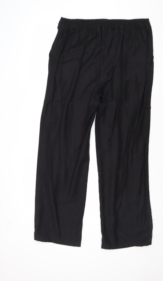 Anthology Womens Black Cotton Trousers Size 32 in Regular Drawstring