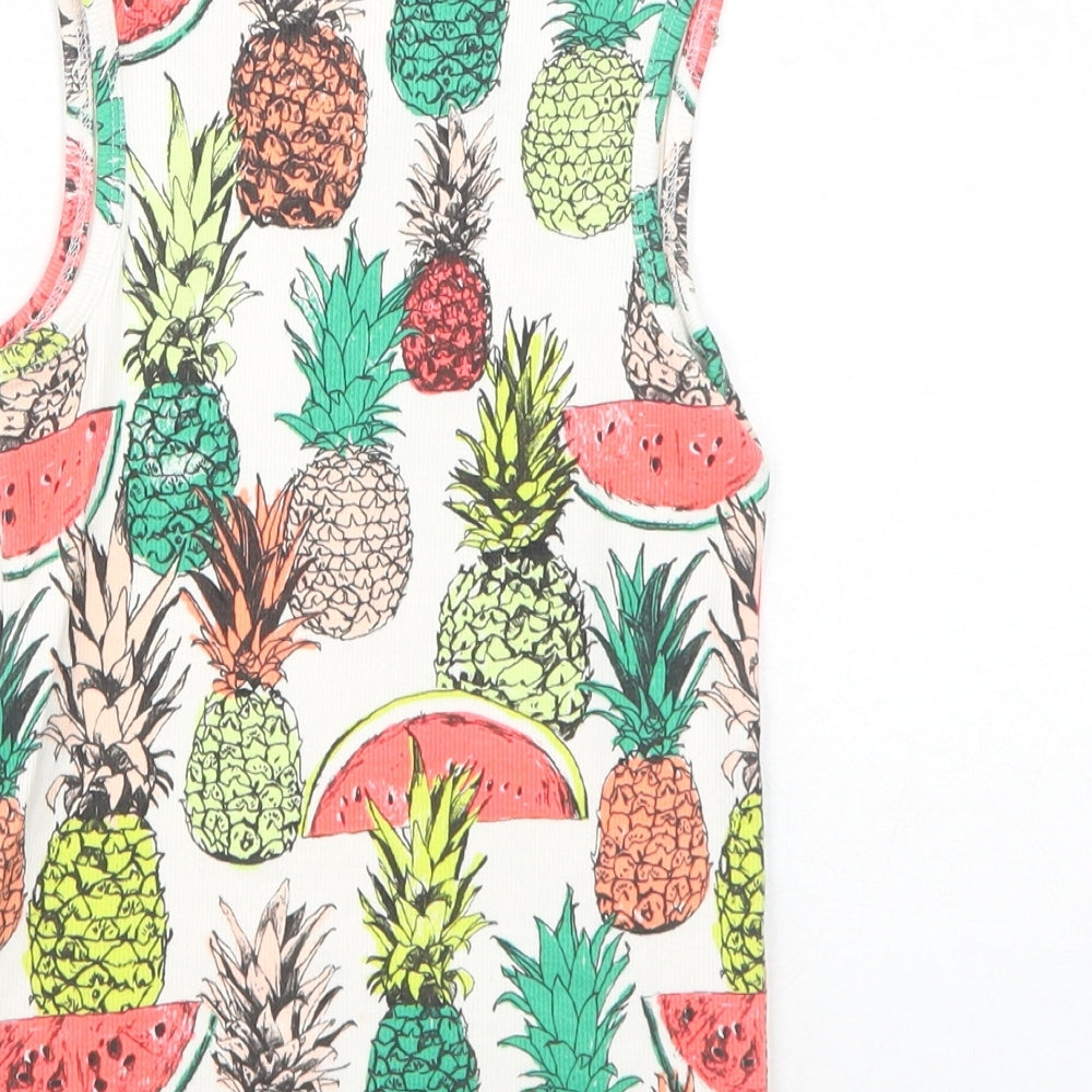 NEXT Girls White Geometric Cotton Basic Tank Size 7 Years Round Neck Pullover - Fruit Pattern