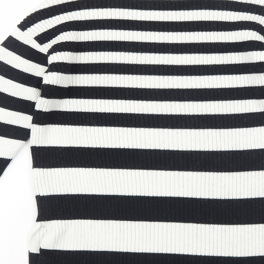 Marks and Spencer Womens Black High Neck Striped Cotton Pullover Jumper Size XS - Ribbed