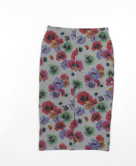 Zara Womens Multicoloured Floral Polyester Bandage Skirt Size M