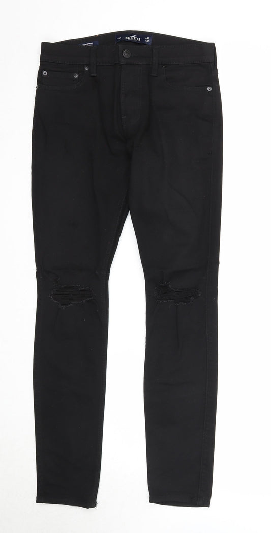 Hollister Mens Black Cotton Skinny Jeans Size 30 in L32 in Regular Zip - Ripped knee