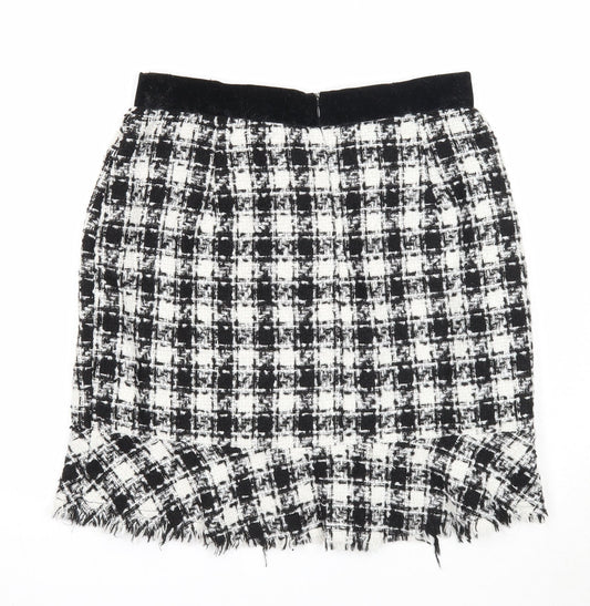 Y.two Womens Black Check Viscose A-Line Skirt Size M Zip
