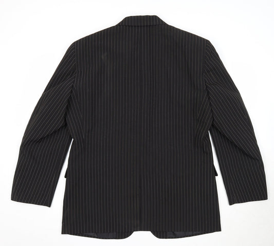 Lakeline Mens Black Striped Polyester Jacket Suit Jacket Size 44 Regular