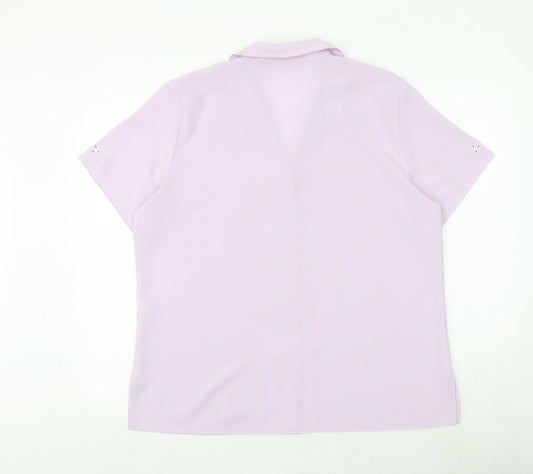 EWM Womens Purple Polyester Basic Button-Up Size 18 Collared - Broderie Anglaise Detail