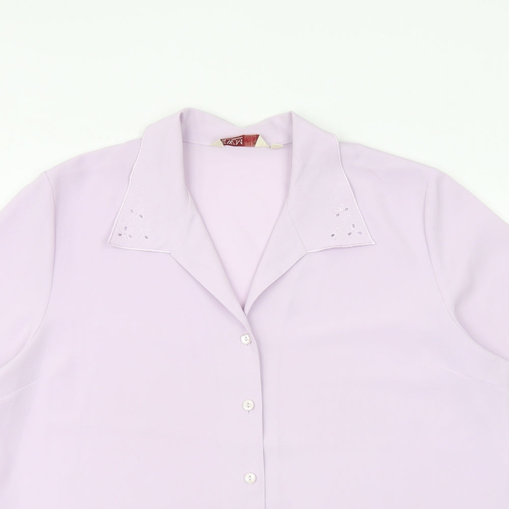 EWM Womens Purple Polyester Basic Button-Up Size 18 Collared - Broderie Anglaise Detail