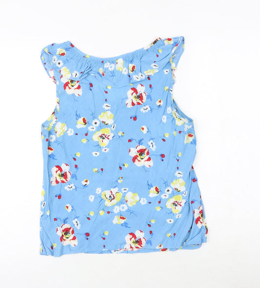 Dickins & Jones Womens Blue Floral Viscose Basic Tank Size 10 Round Neck