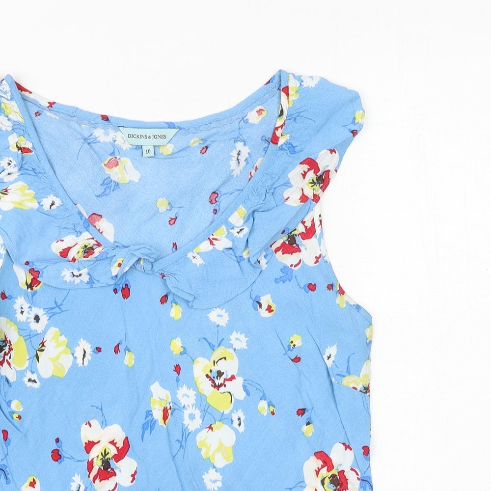 Dickins & Jones Womens Blue Floral Viscose Basic Tank Size 10 Round Neck