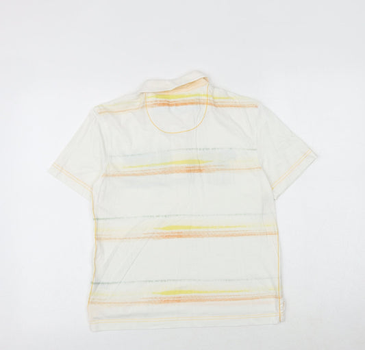 Marks and Spencer Boys White Striped 100% Cotton Basic Polo Size 9-10 Years Collared Button - Surfers
