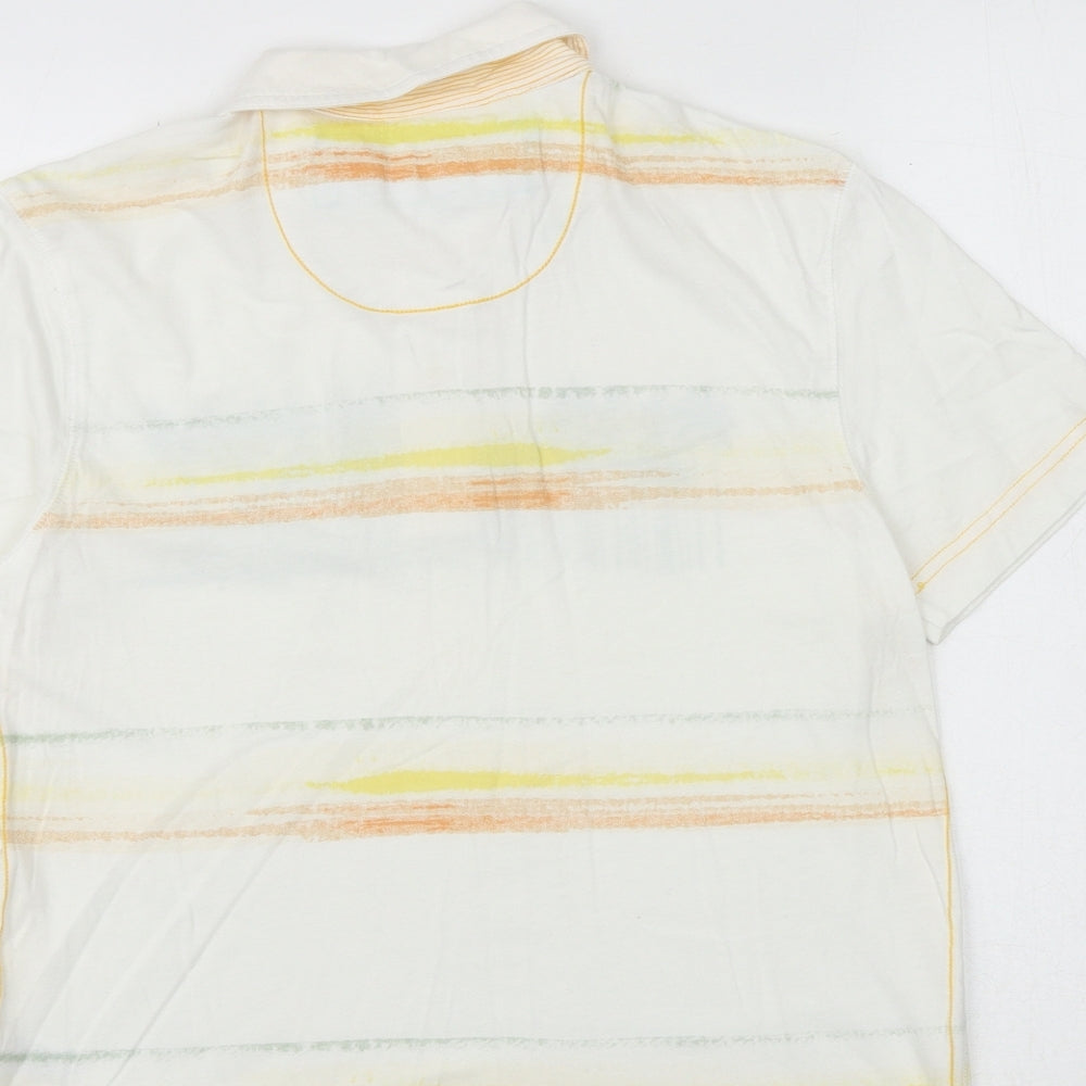 Marks and Spencer Boys White Striped 100% Cotton Basic Polo Size 9-10 Years Collared Button - Surfers