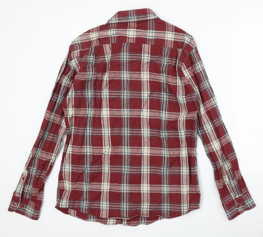 Dunnes Stores Womens Red Plaid 100% Cotton Basic Button-Up Size S Collared
