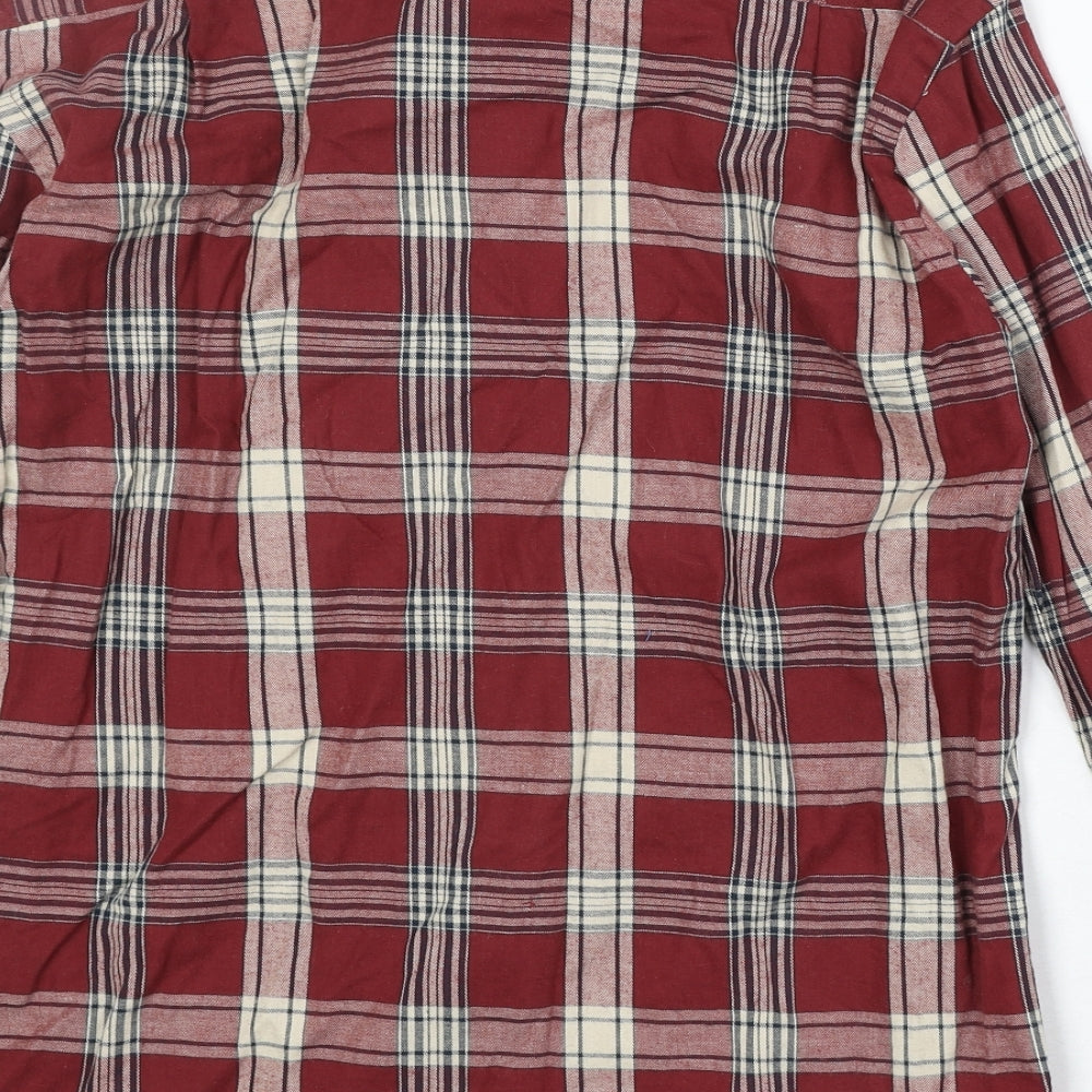 Dunnes Stores Womens Red Plaid 100% Cotton Basic Button-Up Size S Collared