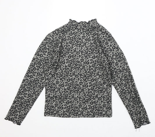 Zara Girls Brown Animal Print Polyester Basic T-Shirt Size 10 Years Mock Neck Pullover - Leopard Print