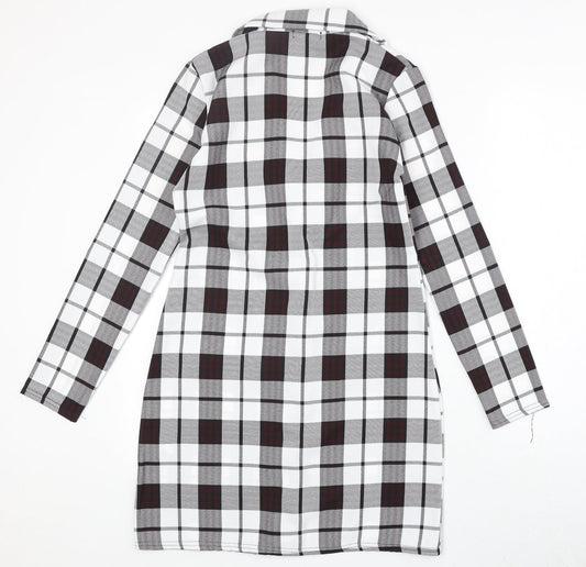 PRETTYLITTLETHING Womens White Geometric Trench Coat Coat Size 6 Button