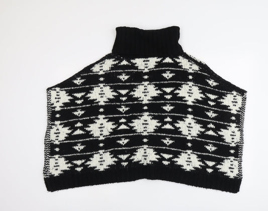 NEXT Girls Black Roll Neck Geometric Acrylic Pullover Jumper Size 9 Years Pullover - Size 9-12 years, Poncho