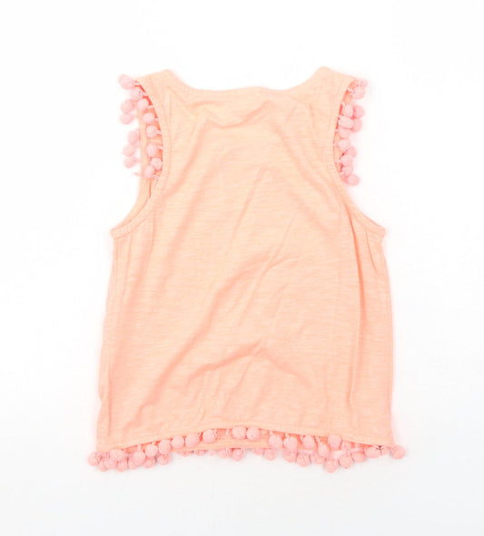 NEXT Girls Orange Cotton Basic Tank Size 10 Years Round Neck Pullover