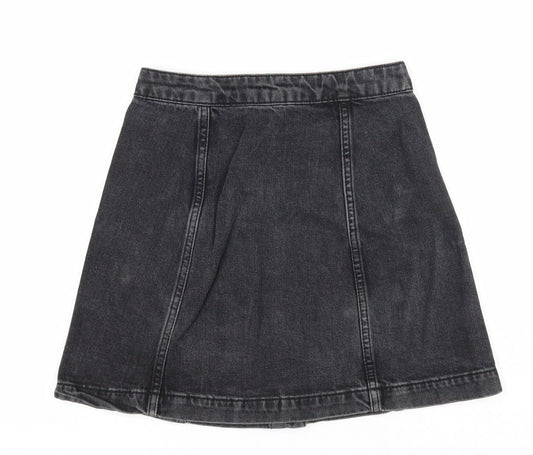 Topshop Womens Black Cotton A-Line Skirt Size 25 in Button