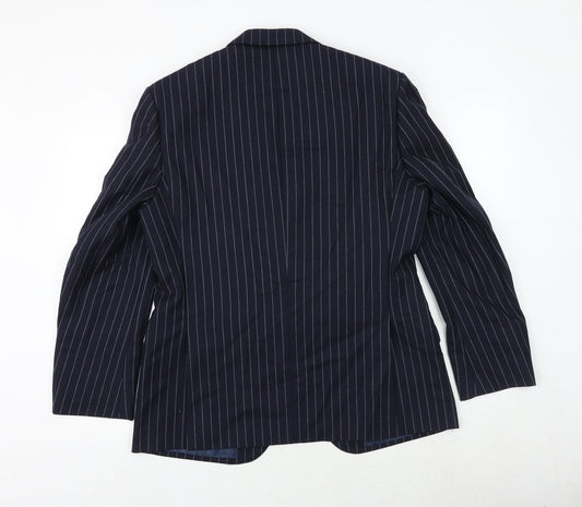 Marks and Spencer Mens Blue Striped Wool Jacket Suit Jacket Size 40 Regular - 5 button sleeve