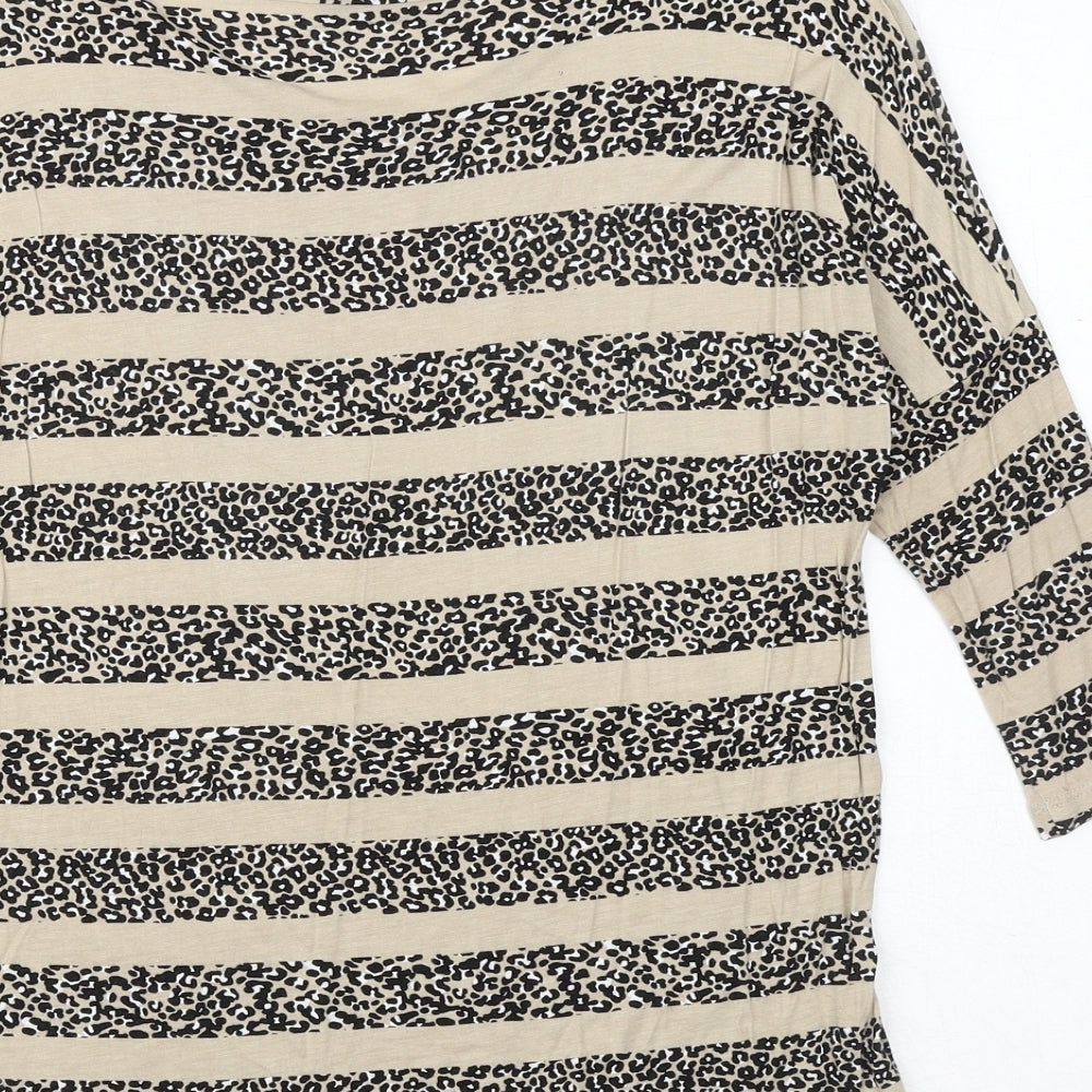 Oasis Womens Brown Animal Print Viscose Basic T-Shirt Size XS Round Neck - Leopard Pattern