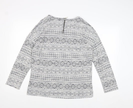 Dunnes Stores Womens Grey Geometric Cotton Basic Blouse Size M Round Neck