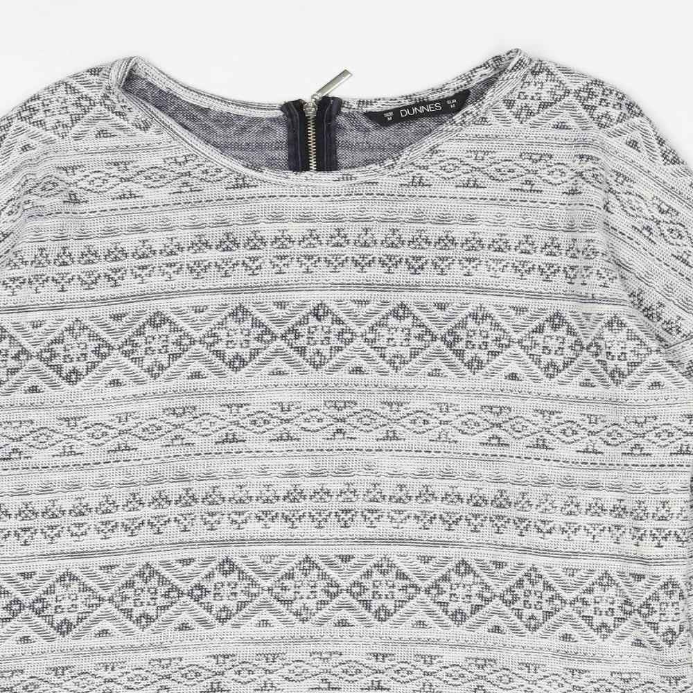 Dunnes Stores Womens Grey Geometric Cotton Basic Blouse Size M Round Neck
