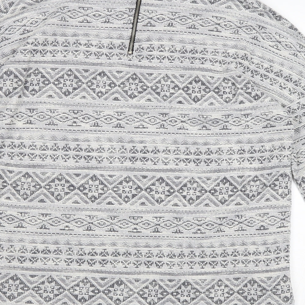 Dunnes Stores Womens Grey Geometric Cotton Basic Blouse Size M Round Neck
