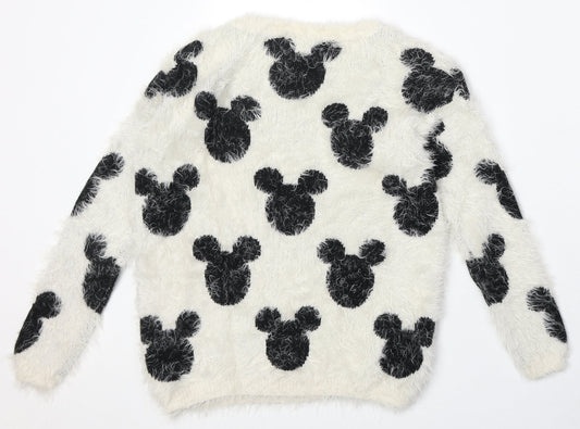 Disney Womens Beige Round Neck Geometric Nylon Pullover Jumper Size 6 - Mickey Mouse