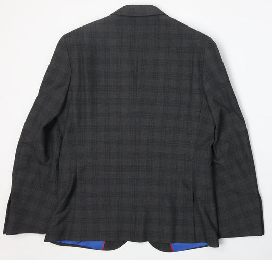 Marks and Spencer Mens Grey Plaid Polyester Jacket Suit Jacket Size 38 Regular