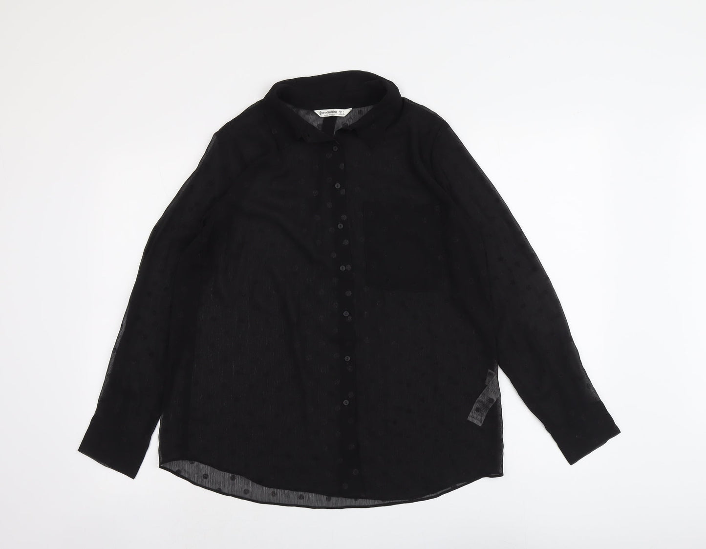 Stradivarius Womens Black Polka Dot Polyester Basic Button-Up Size L Collared