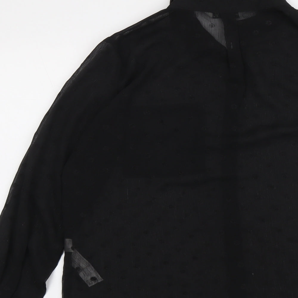 Stradivarius Womens Black Polka Dot Polyester Basic Button-Up Size L Collared