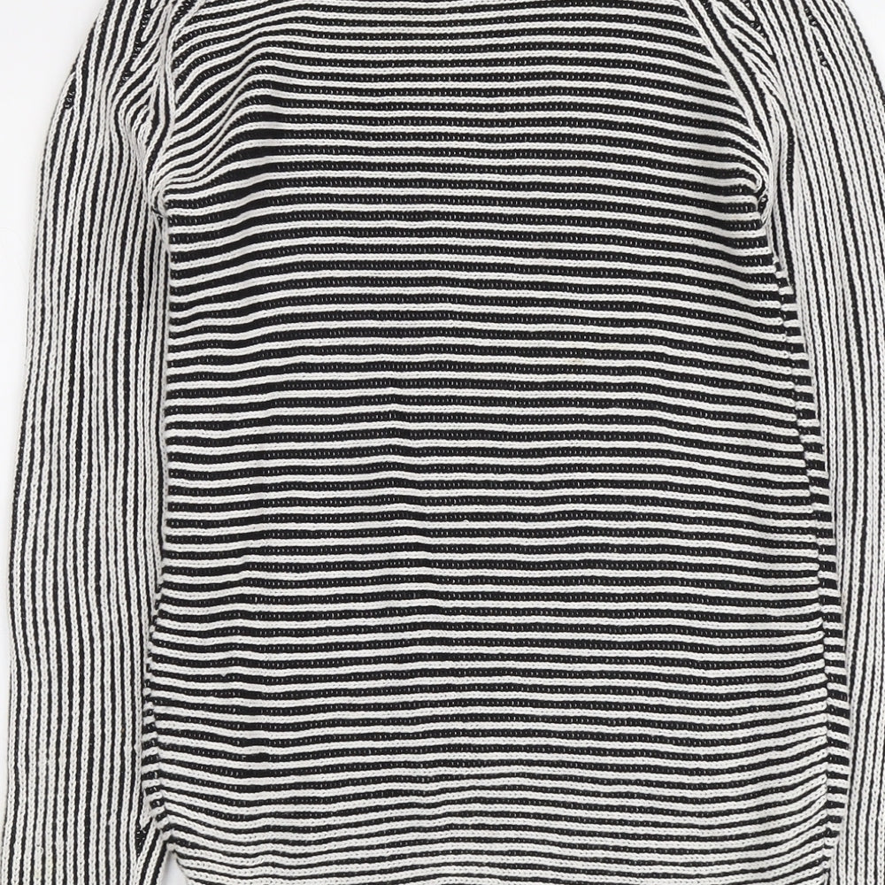 Marks and Spencer Womens Black Round Neck Striped Cotton Pullover Jumper Size 6